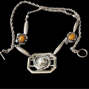 Vintage Art Deco Sterling Silver Amber Necklace